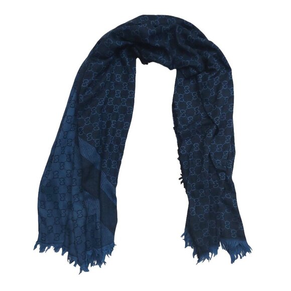 Gucci Accessories - Gucci Vintage Blue Dual-Tone Reversible Monogram Stripe Shawl Wrap